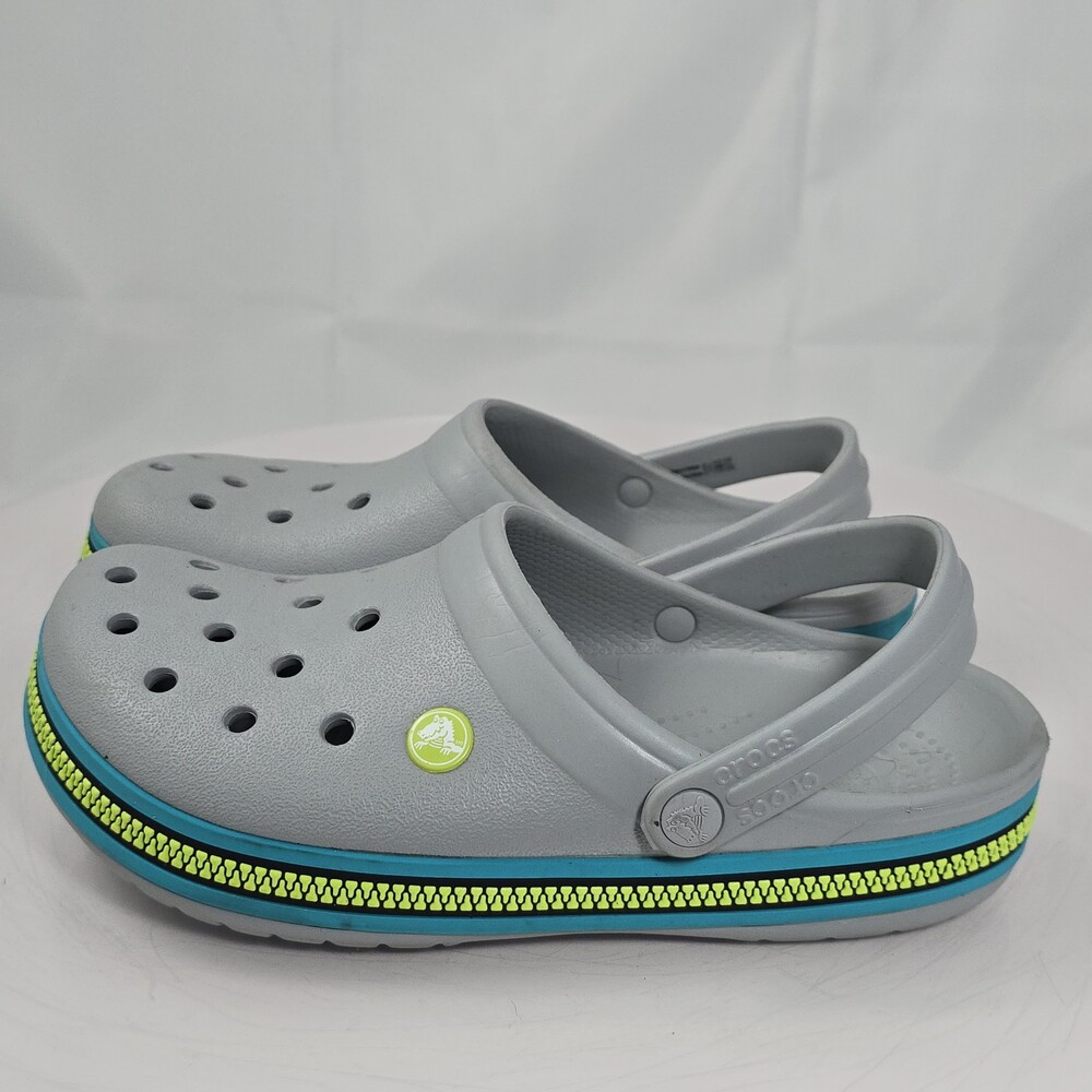 Crocs Zipper Band Gray Green Clogs Men 7/Women 9 RARE Crocband Classic Sandals